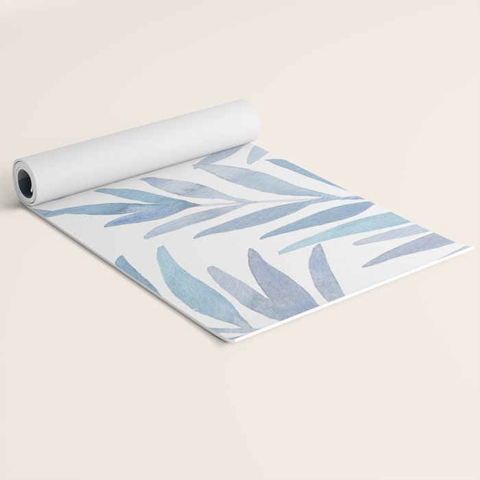 Muted Blue Palm Leaves Yoga Mat Gallery Image 2