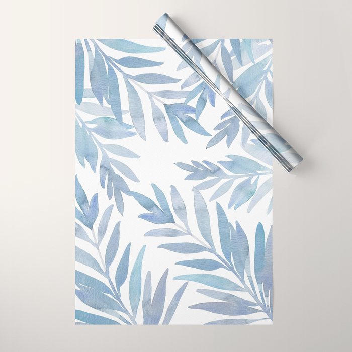 Muted Blue Palm Leaves Wrapping Paper Gallery Image 1