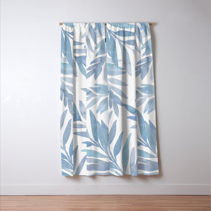 Muted Blue Palm Leaves Window Curtain Gallery Image 3