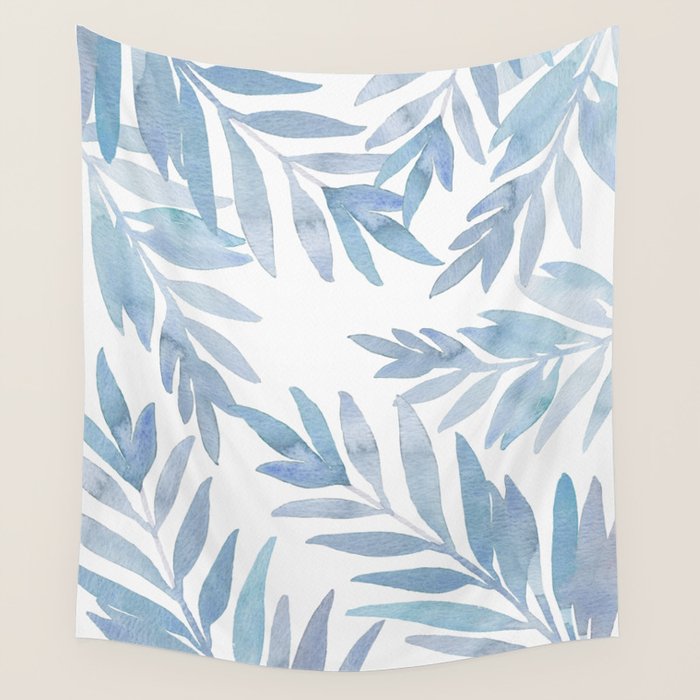 Muted Blue Palm Leaves Wall Tapestry Gallery Image 4