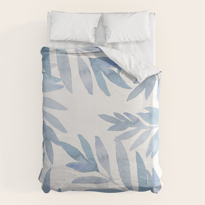 Muted Blue Palm Leaves Duvet Cover Gallery Image 6