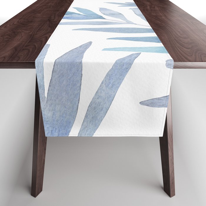 Muted Blue Palm Leaves Table Runner Gallery Image 1
