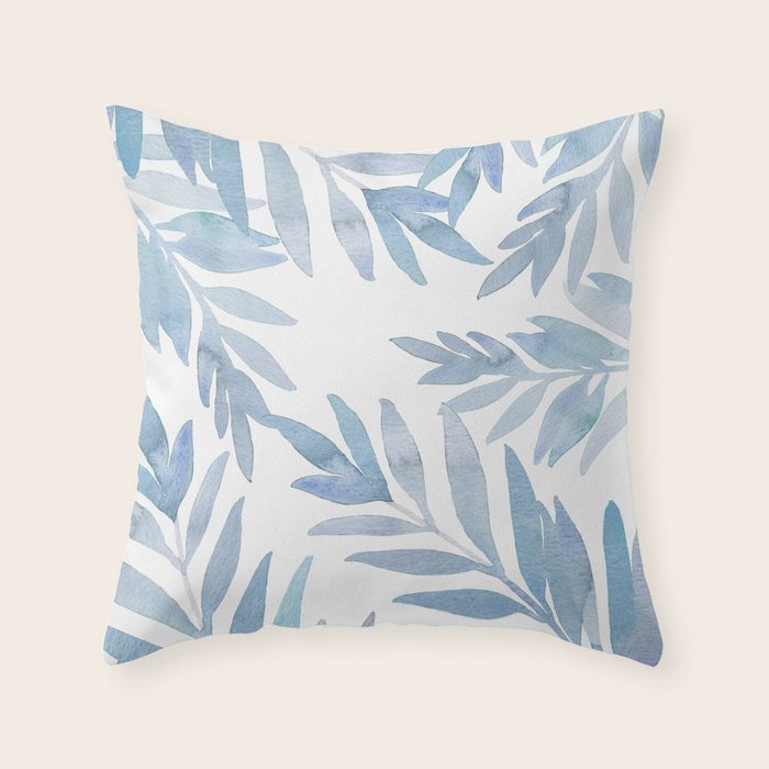 Muted Blue Palm Leaves Throw Pillow Gallery Image 6