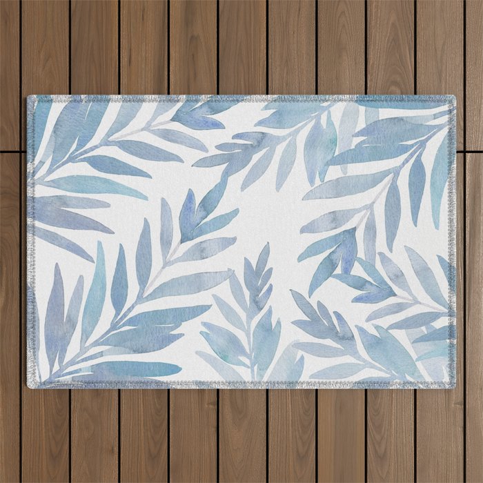 Muted Blue Palm Leaves Outdoor Rug Gallery Image 1