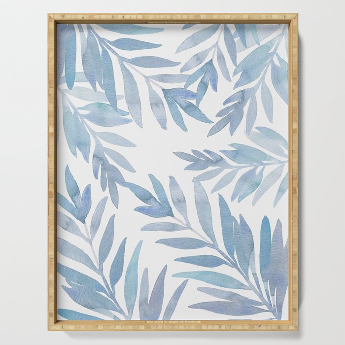 Muted Blue Palm Leaves Serving Tray Gallery Image 1