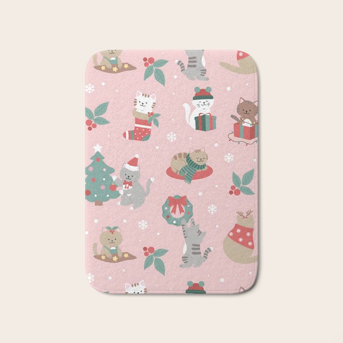 Christmas Festive Cute Holiday Kittens Bath Mat Gallery Image 1