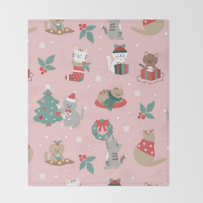 Christmas Festive Cute Holiday Kittens Throw Blanket Gallery Image 2