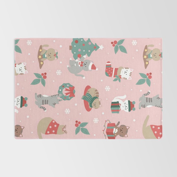 Christmas Festive Cute Holiday Kittens Rug Gallery Image 2