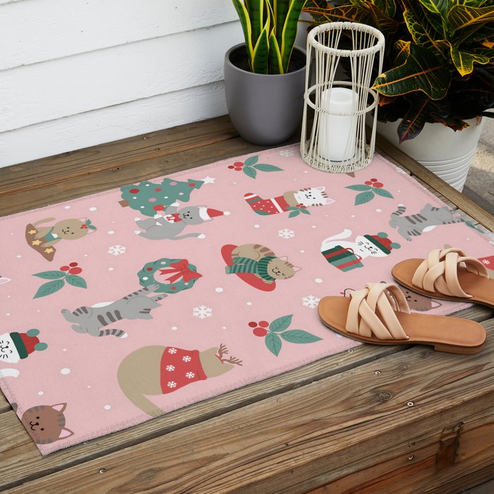 Christmas Festive Cute Holiday Kittens Outdoor Rug Gallery Image 2