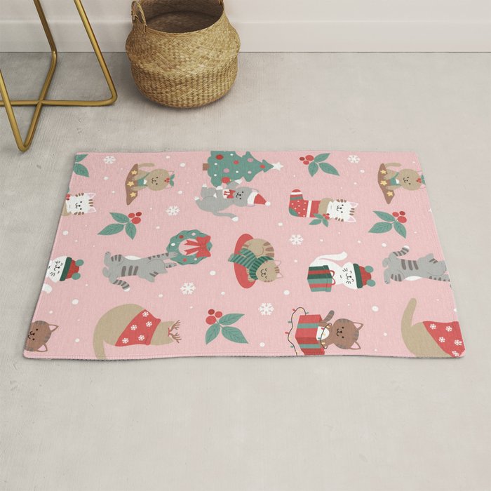 Christmas Festive Cute Holiday Kittens Rug Gallery Image 1