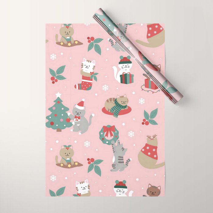 Christmas Festive Cute Holiday Kittens Wrapping Paper Gallery Image 1