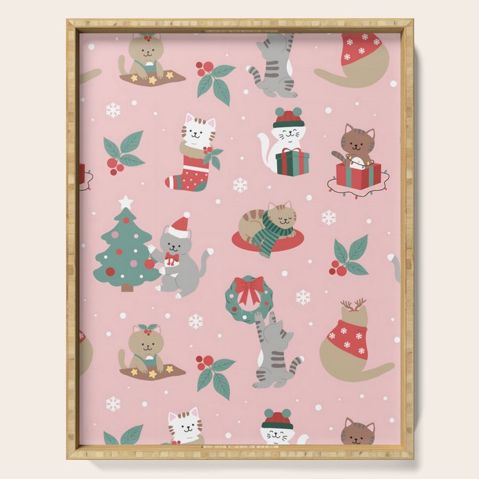 Christmas Festive Cute Holiday Kittens Serving Tray Gallery Image 1