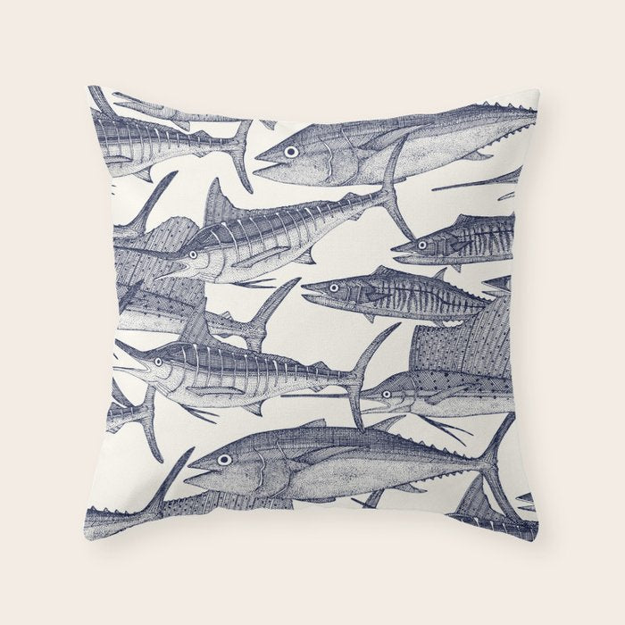Atlantic fish blue Throw Pillow Gallery Image 6