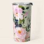 Floral Watercolor Rose Garden, Mint Green and Pink Travel Mug Gallery Image 2