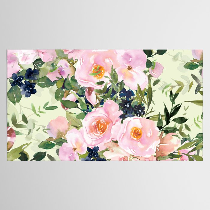 Floral Watercolor Rose Garden, Mint Green and Pink Tablecloth Gallery Image 2