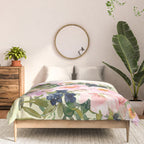 Floral Watercolor Rose Garden, Mint Green and Pink Comforter Gallery Image 3