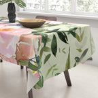 Floral Watercolor Rose Garden, Mint Green and Pink Tablecloth Gallery Image 3