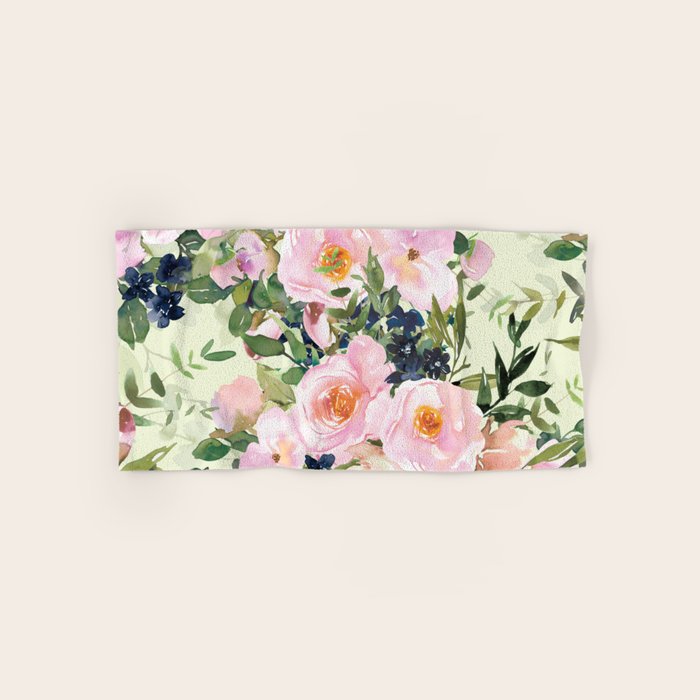 Floral Watercolor Rose Garden, Mint Green and Pink Bath Towel Gallery Image 1