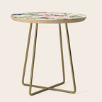 Floral Watercolor Rose Garden, Mint Green and Pink Side Table Gallery Image 1