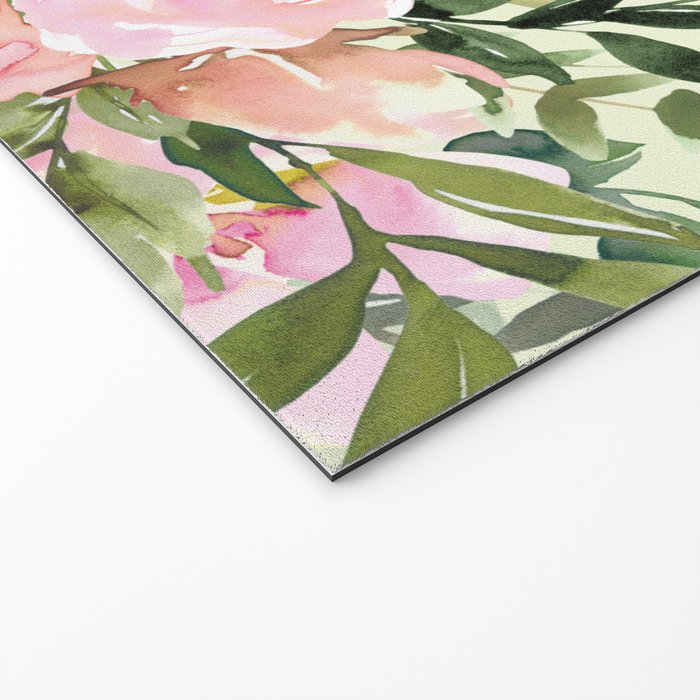 Floral Watercolor Rose Garden, Mint Green and Pink Welcome Mat Gallery Image 2
