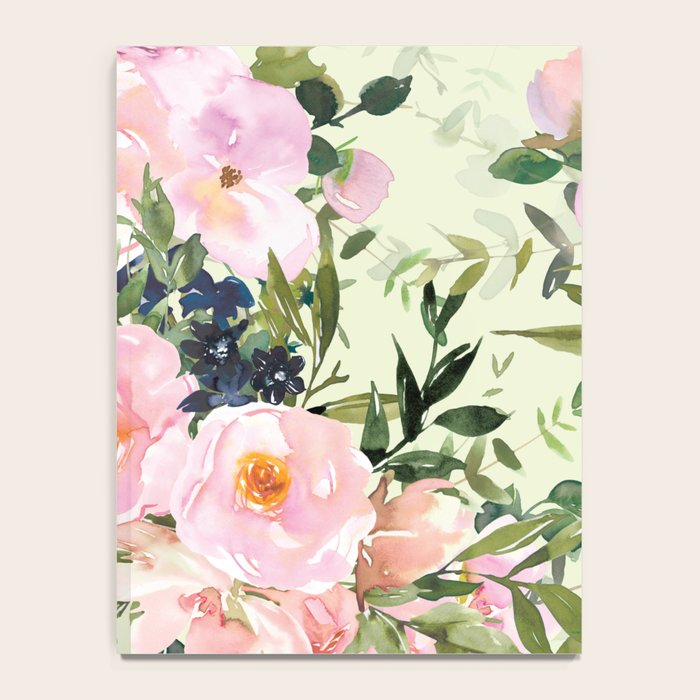 Floral Watercolor Rose Garden, Mint Green and Pink Notebook Gallery Image 4