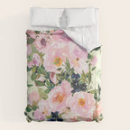 Floral Watercolor Rose Garden, Mint Green and Pink Comforter Gallery Image 6