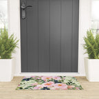 Floral Watercolor Rose Garden, Mint Green and Pink Welcome Mat Gallery Image 3