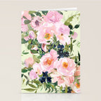 Floral Watercolor Rose Garden, Mint Green and Pink Stationery Card Gallery Image 2
