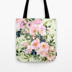 Floral Watercolor Rose Garden, Mint Green and Pink Tote Bag Gallery Image 1