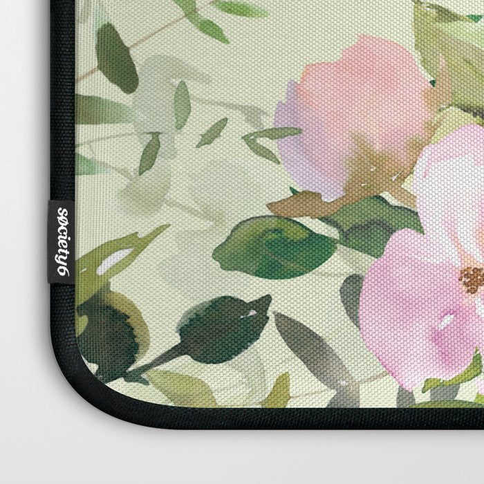 Floral Watercolor Rose Garden, Mint Green and Pink Laptop Sleeve Gallery Image 3