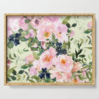 Floral Watercolor Rose Garden, Mint Green and Pink Serving Tray Gallery Image 1
