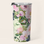 Floral Watercolor Rose Garden, Mint Green and Pink Travel Mug Gallery Image 3