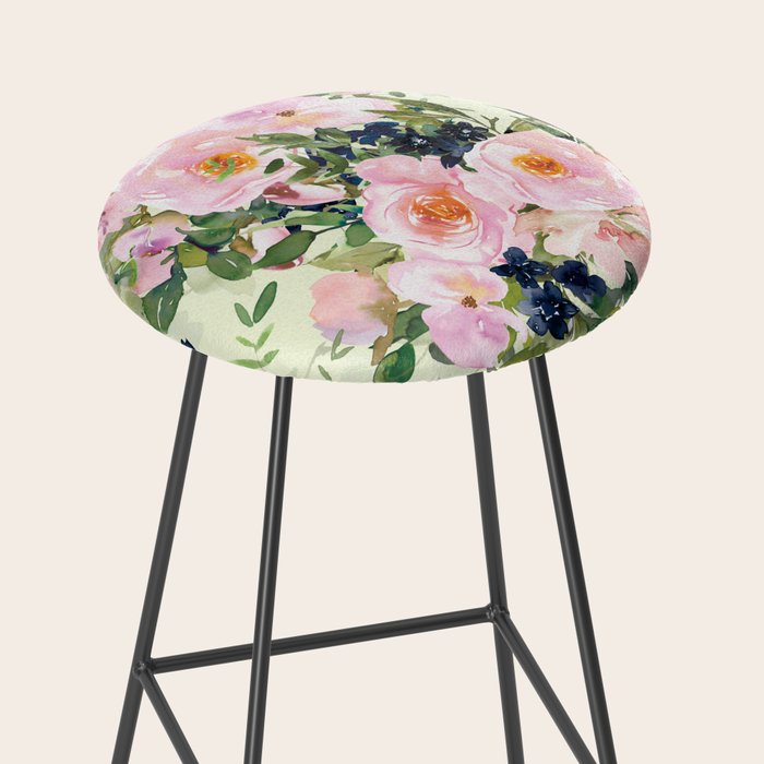 Floral Watercolor Rose Garden, Mint Green and Pink Stool Gallery Image 2