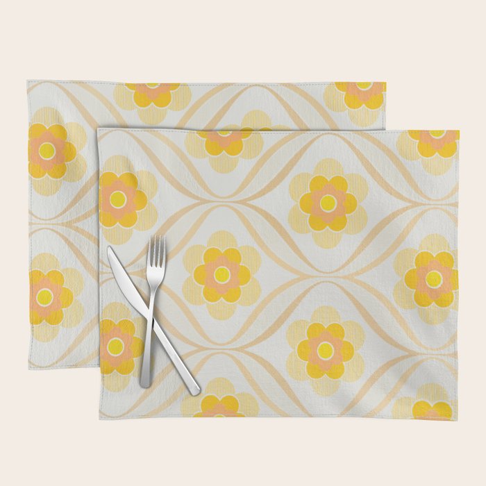 Vintage 70s Yellow Floral Pattern Placemat Gallery Image 1