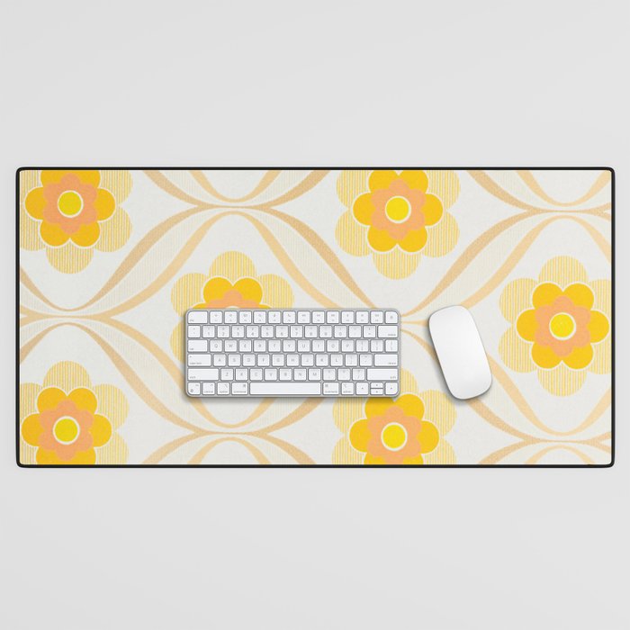 Vintage 70s Yellow Floral Pattern Desk Mat Gallery Image 1