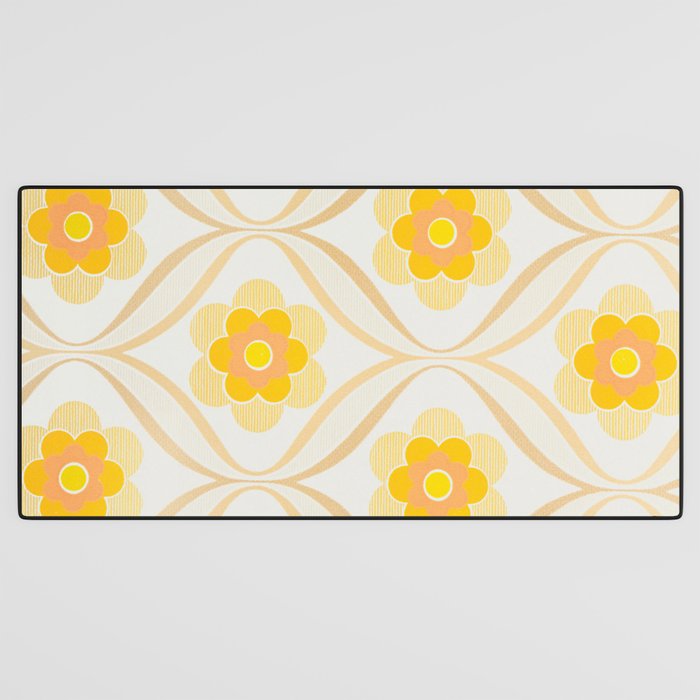 Vintage 70s Yellow Floral Pattern Desk Mat Gallery Image 3