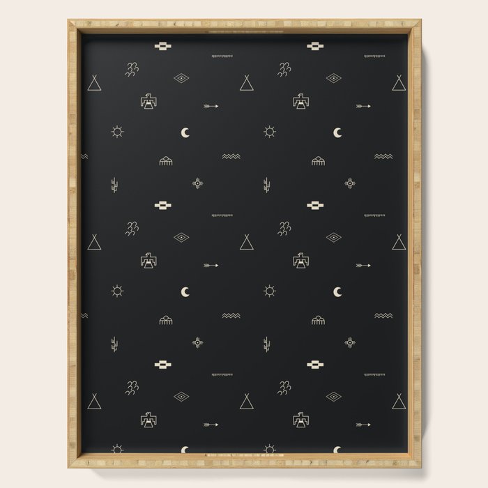 Southwestern Symbolic Pattern in Black & Cream Serving Tray Gallery Image 1