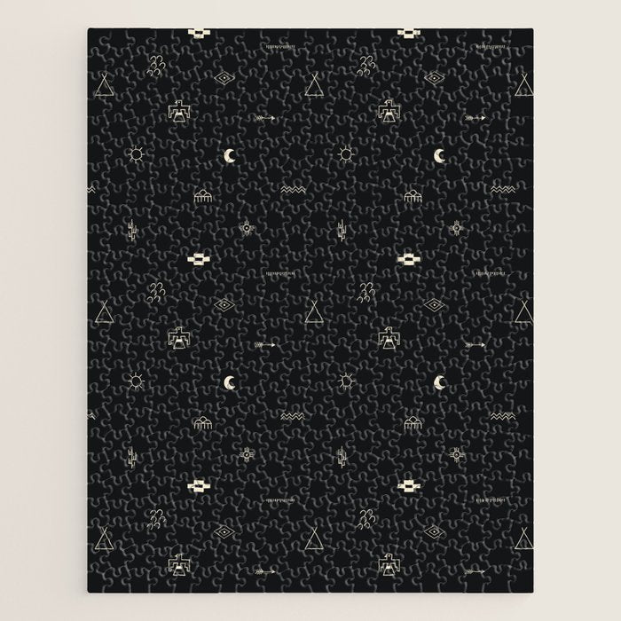 Southwestern Symbolic Pattern in Black & Cream Jigsaw Puzzle Gallery Image 1