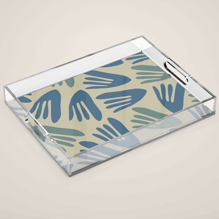 Big Cutouts Papier Découpé Abstract Pattern in Vintage Blue and Beige  Acrylic Tray Gallery Image 1