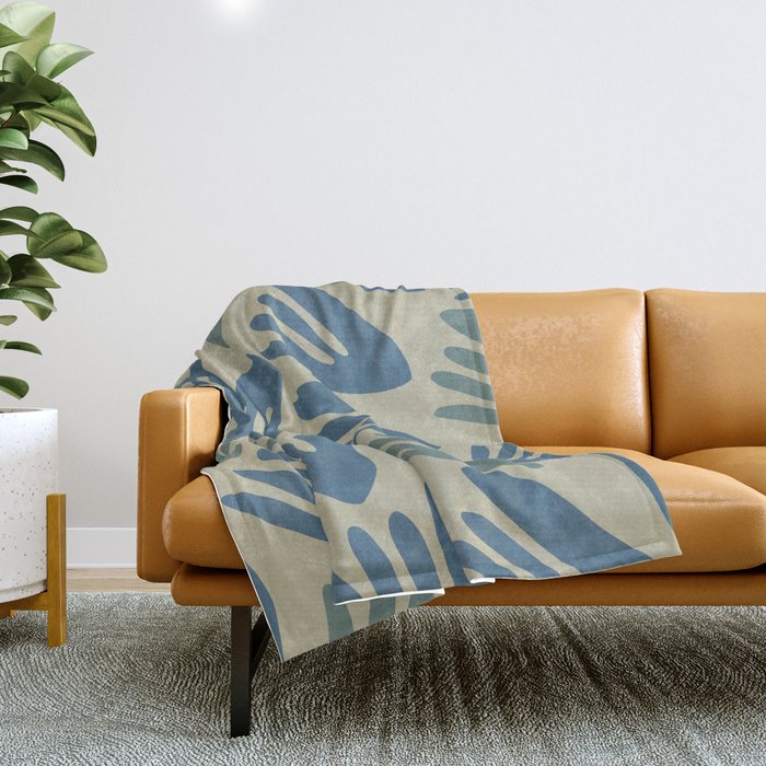 Big Cutouts Papier Découpé Abstract Pattern in Vintage Blue and Beige  Throw Blanket Gallery Image 1
