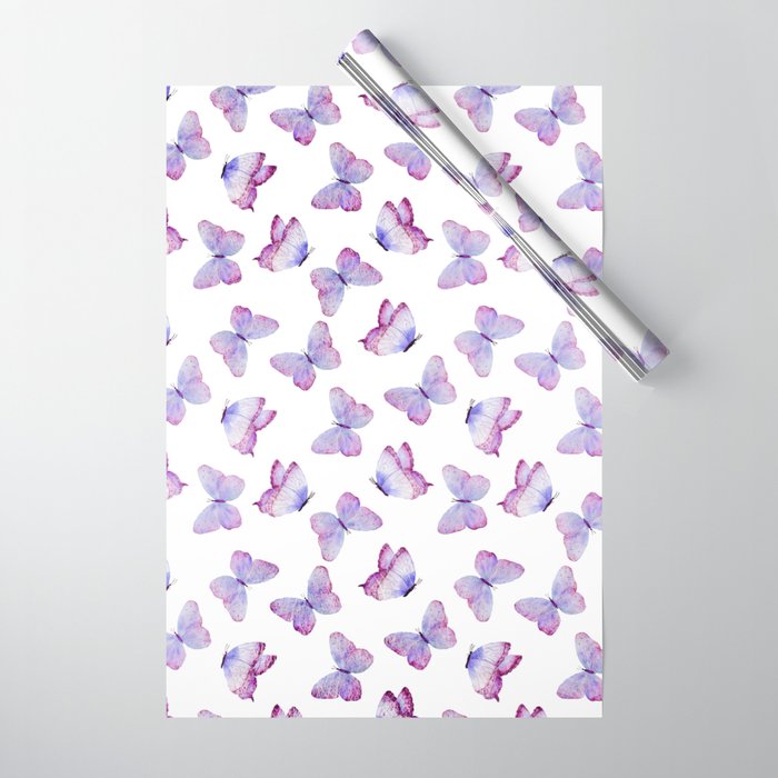 Lavender Purple Watercolor Hand Painted Butterfly Wrapping Paper Gallery Image 1