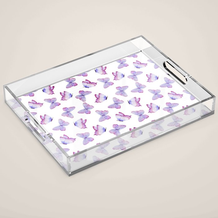 Lavender Purple Watercolor Hand Painted Butterfly Acrylic Tray Gallery Image 1