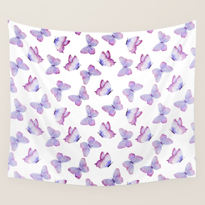 Lavender Purple Watercolor Hand Painted Butterfly Wall Tapestry Gallery Image 1