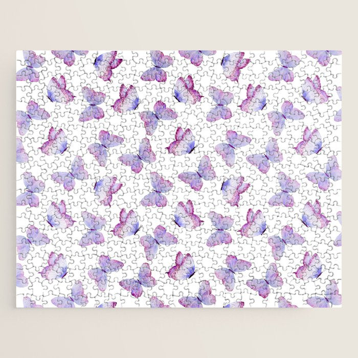 Lavender Purple Watercolor Hand Painted Butterfly Jigsaw Puzzle Gallery Image 1