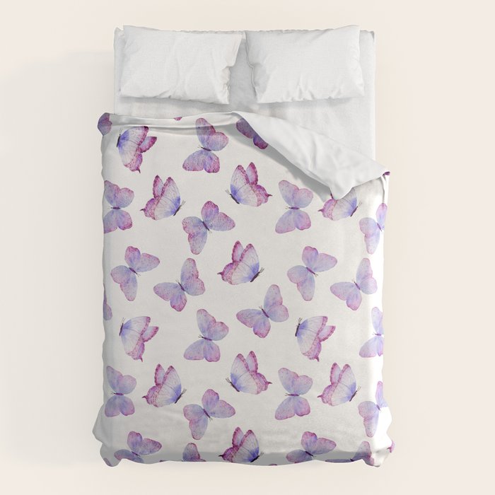 Lavender Purple Watercolor Hand Painted Butterfly Duvet Cover Gallery Image 6