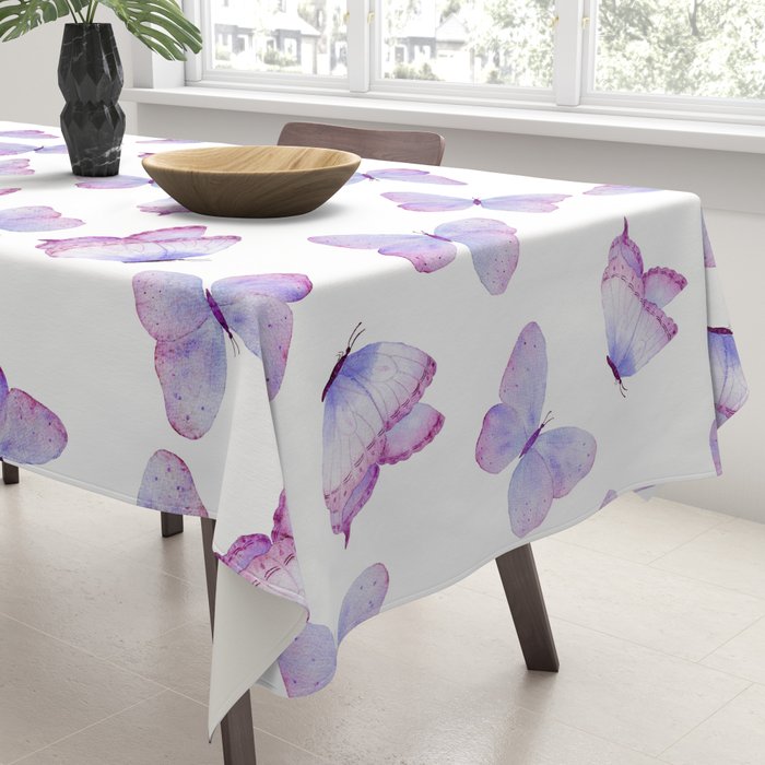 Lavender Purple Watercolor Hand Painted Butterfly Tablecloth Gallery Image 3