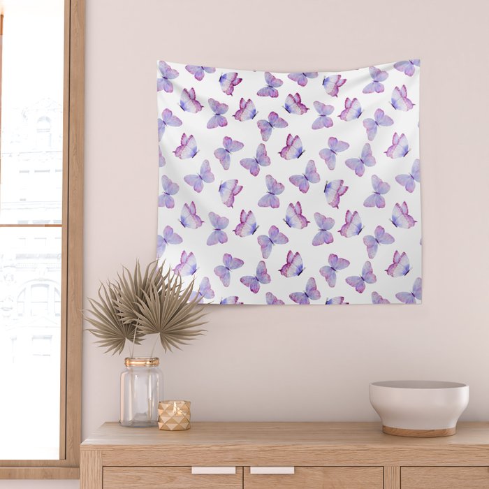 Lavender Purple Watercolor Hand Painted Butterfly Wall Tapestry Gallery Image 2