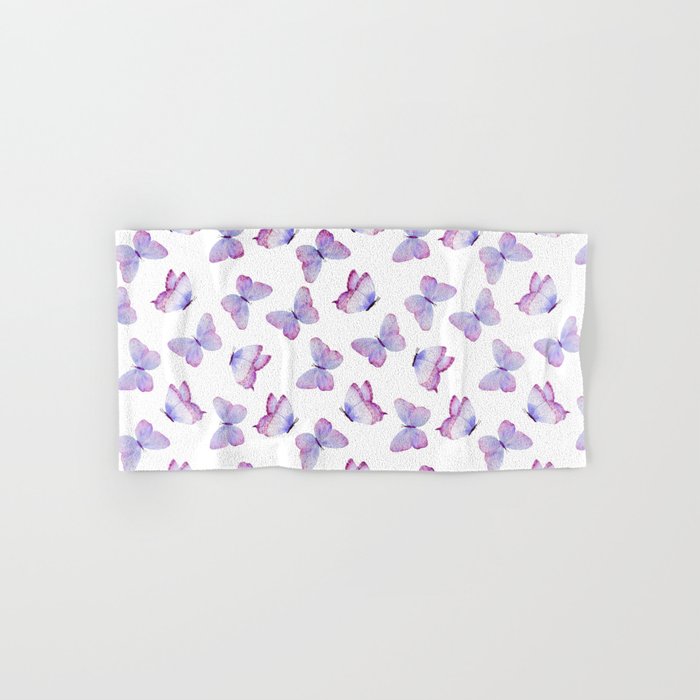 Lavender Purple Watercolor Hand Painted Butterfly Bath Towel Gallery Image 1