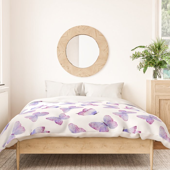 Lavender Purple Watercolor Hand Painted Butterfly Duvet Cover Gallery Image 3