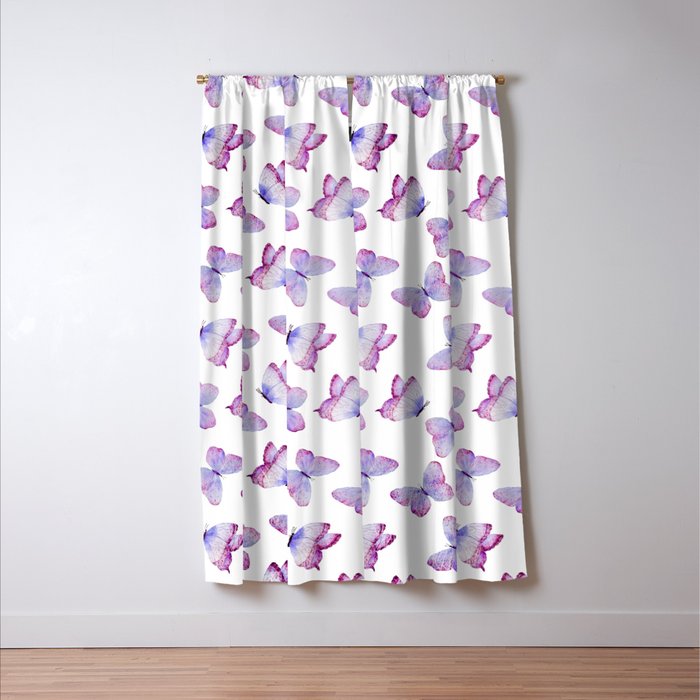 Lavender Purple Watercolor Hand Painted Butterfly Window Curtain Gallery Image 3